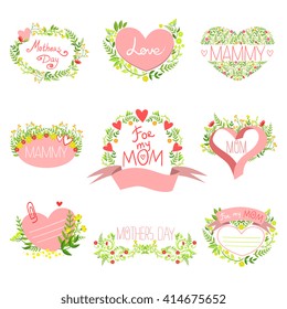 Mothers And St Valentine Day Greeting Cards Set Of Hand Drawn Detailed Floral Frames Templates In Vector Design