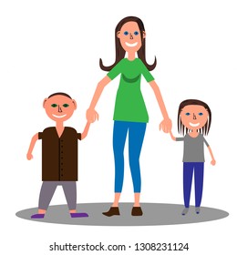 Mothers with their children. Mother s Day. Vector illustration in a flat style