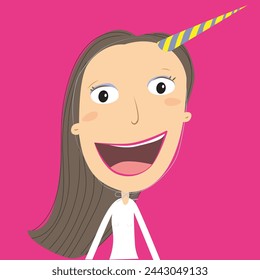 Mother's and women Day Unicorn concept. A special one. Brunette girl. Vector Illustration.