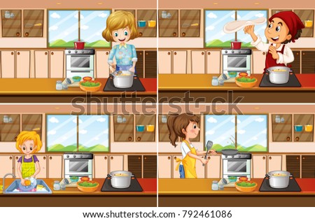 Mothers working in the kitchen