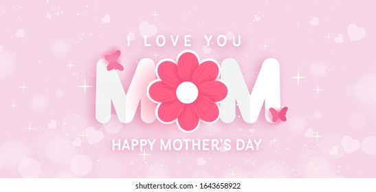 Mothers's day sale background  with flower for banners,Wallpaper,flyers, invitation, posters, brochure, voucher discount.in paper cut style .