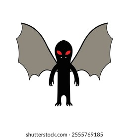 Mothman Flat Vector Illustration, Stylized Cartoon, Large Wings, Red Eyes, Minimal Design, Modern Aesthetic