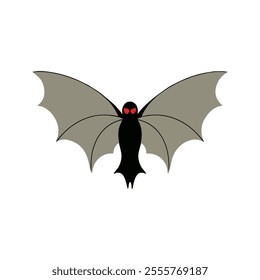 Mothman Flat Vector Illustration, Stylized Cartoon, Large Wings, Red Eyes, Minimal Design, Modern Aesthetic