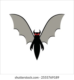 Mothman Flat Vector Illustration, Stylized Cartoon, Large Wings, Red Eyes, Minimal Design, Modern Aesthetic