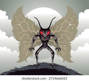 Monstruo criptídico insectoide de Mothman con alas de polilla masivas