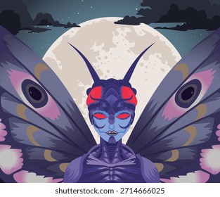 Monstruo criptídico insectoide de Mothman con alas de polilla masivas