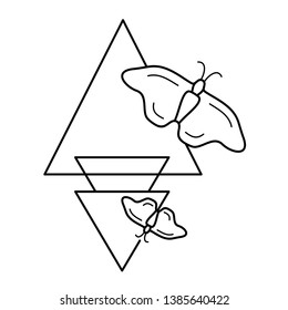 Moths and triangles tattoo in outline style