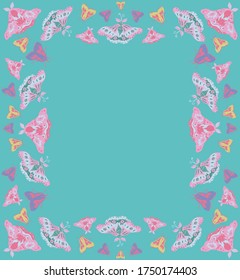 Moths vector rectangle frame for text in pastel colors