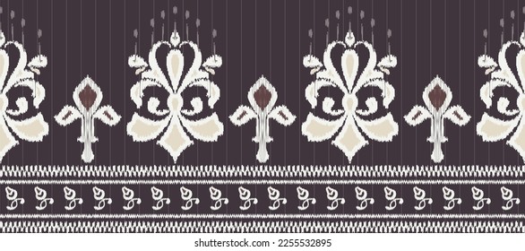 Motif African Ikat paisley embroidery on brown background.geometric ethnic oriental seamless pattern traditional.Aztec style abstract vector.design for texture,fabric,clothing,saree,decoration,sari.