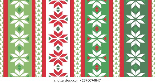 Motif Aztec Christmas ethnic handmade beautiful Ikat art. Christmas background. folk embroidery Christmas pattern, aztec geometric art ornament print. red, green, white colors. 