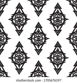 Motif black and white Spiritual sign sun and moon with the eye of Egypt illustration doodle drawing for make seamless pattern printing vector