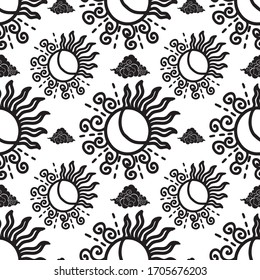 Motif black and white Spiritual sign sun and moon with the eye of Egypt illustration doodle drawing for make seamless pattern printing vector