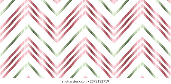 Motif chevron ethnic handmade beautiful Ikat art. Christmas background. folk embroidery Christmas pattern, geometric art ornament print. red, green, white colors. poinsettia design.