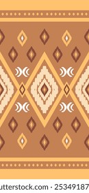 Motif Chevron Print Striped Embroidery Seamless Pattern Vector. Pumpkin Yellow Embroidery on Light Brown Background. Traditional Ethnic Design Back to Nature, Homespun, Needlecraft, aztec, fashion. 