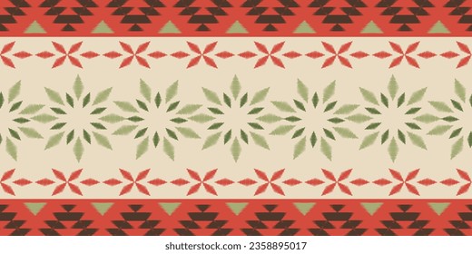 Motif Christmas ethnic handmade beautiful Ikat art. Christmas background. folk embroidery Christmas pattern, geometric art ornament print. red, green colors. Holly, Mistletoe, poinsettia design.