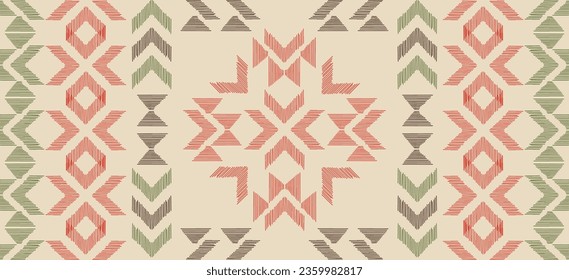 Motif Christmas ethnic handmade beautiful Ikat art. Christmas background. folk embroidery Christmas pattern, geometric art ornament print. red, green, white colors. snowflake, star, poinsettia design.