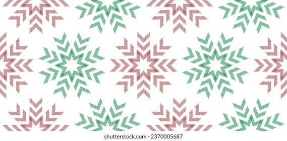 Motif Christmas ethnic handmade beautiful Ikat art. Christmas background. folk embroidery Christmas pattern, geometric art ornament print. blue white colors. snowflake, star, poinsettia design.