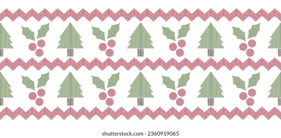 Motif Christmas tree ethnic handmade  Ikat art. Christmas background. folk embroidery Christmas pattern, geometric art ornament print. red, green, white colors. snowflake, star, poinsettia design.