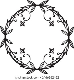 Motif decorative of flower frame, space for your text, black line art on white background. Vector