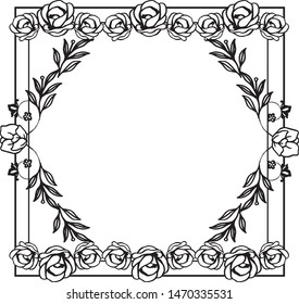 Motif design element of flower frame, for pattern art of greeting card. Vector