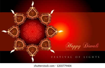 Motif drawing in the middle of an arrangement of Diwali lamps