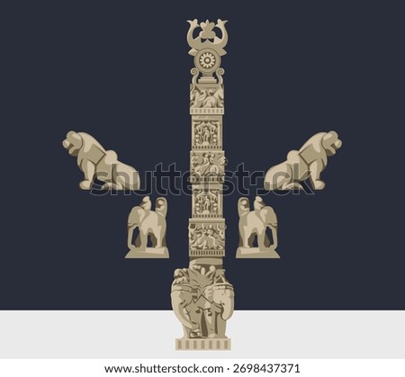 Motif Elements - Sanchi Stupa  -  Buddhist Complex - Stock Illustration as EPS 10 File 