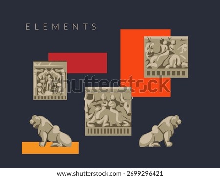 Motif Elements - Sanchi Stupa  -  Buddhist Complex - Stock Illustration as EPS 10 File 