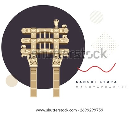 Motif Elements - Sanchi Stupa  -  Buddhist Complex - Stock Illustration as EPS 10 File 