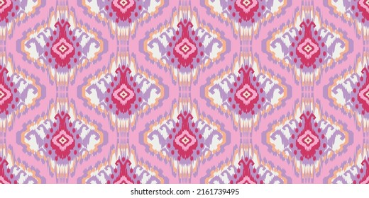 Motif ethnic damask beautiful Ikat art. Ethnic abstract pink ogee background art. folk embroidery, Peruvian, Indian, Asia, Moroccan, Turkey, and Uzbek style. Aztec geometric art ornament print.