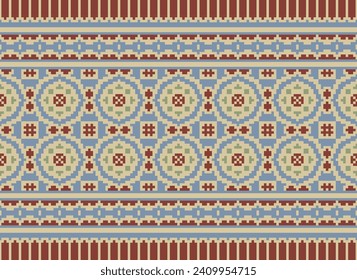 Motif Ethnic Geometric pattern. Pixel pattern. Design for clothing, fabric, background, sari, carpet, batik. Knitwear, Embroidery style. Aztec geometric art ornament print. Vector illustration