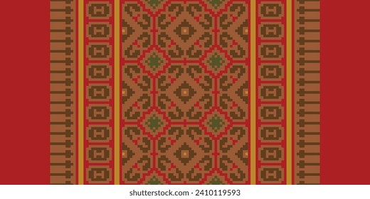 Motif Patrón geométrico étnico. Patrón de píxeles. Diseño para ropa, tela, fondo, sari, alfombra, batik. Ropa de mimbre, estilo bordado. Impresión de ornamentos de arte geométrico azteca. Ilustración del vector
