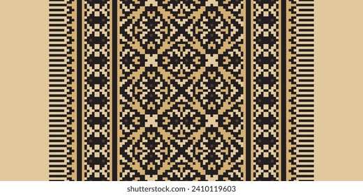 Motif Ethnic Geometric pattern. Pixel pattern. Design for clothing, fabric, background, sari, carpet, batik. Knitwear, Embroidery style. Aztec geometric art ornament print. Vector illustration
