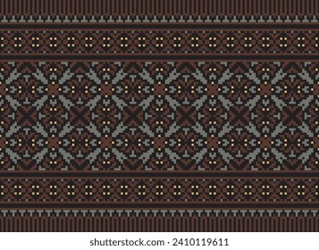 Motif Ethnic Geometric pattern. Pixel pattern. Design for clothing, fabric, background, sari, carpet, batik. Knitwear, Embroidery style. Aztec geometric art ornament print. Vector illustration