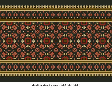 Motif Ethnisches Geometrisches Muster. Pixelmuster Design für Kleidung, Stoff, Hintergrund, Sari, Teppich, Batik. Kleidung, Stickereistil. Aztekische geometrische Kunstverzierung. Vektorgrafik