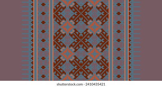 Motif Ethnic Geometric pattern. Pixel pattern. Design for clothing, fabric, background, sari, carpet, batik. Knitwear, Embroidery style. Aztec geometric art ornament print. Vector illustration