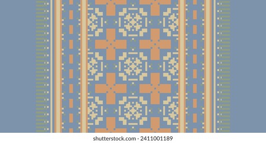 Motif Ethnic Geometric pattern. Pixel pattern. Design for clothing, fabric, background, sari, carpet, batik. Knitwear, Embroidery style. Aztec geometric art ornament print. Vector illustration