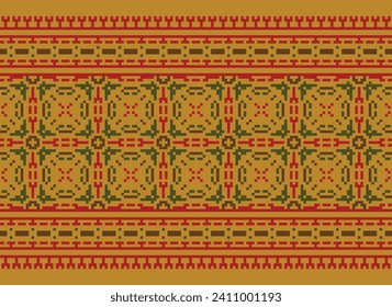 Motif Ethnic Geometric pattern. Pixel pattern. Design for clothing, fabric, background, sari, carpet, batik. Knitwear, Embroidery style. Aztec geometric art ornament print. Vector illustration