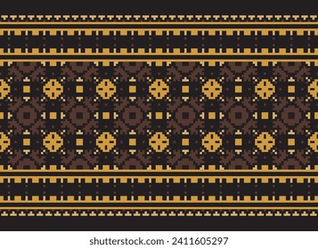 Motif Ethnic Geometric pattern. Pixel pattern. Design for clothing, fabric, background, sari, carpet, batik. Knitwear, Embroidery style. Aztec geometric art ornament print. Vector illustration