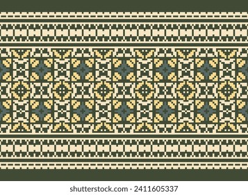 Motif Ethnic Geometric pattern. Pixel pattern. Design for clothing, fabric, background, sari, carpet, batik. Knitwear, Embroidery style. Aztec geometric art ornament print. Vector illustration