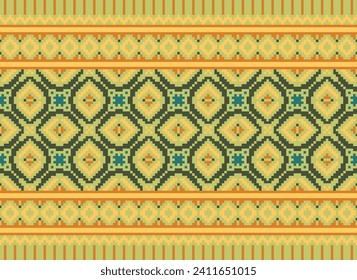 Motif Ethnic Geometric pattern. Pixel pattern. Design for clothing, fabric, background, sari, carpet, batik. Knitwear, Embroidery style. Aztec geometric art ornament print. Vector illustration