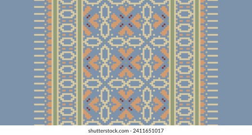 Motif Ethnic Geometric pattern. Pixel pattern. Design for clothing, fabric, background, sari, carpet, batik. Knitwear, Embroidery style. Aztec geometric art ornament print. Vector illustration