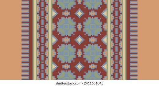 Motif Ethnic Geometric pattern. Pixel pattern. Design for clothing, fabric, background, sari, carpet, batik. Knitwear, Embroidery style. Aztec geometric art ornament print. Vector illustration