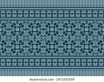 Motif Ethnic Geometric pattern. Pixel pattern. Design for clothing, fabric, background, sari, carpet, batik. Knitwear, Embroidery style. Aztec geometric art ornament print. Vector illustration