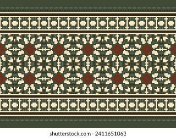 Motif Ethnic Geometric pattern. Pixel pattern. Design for clothing, fabric, background, sari, carpet, batik. Knitwear, Embroidery style. Aztec geometric art ornament print. Vector illustration