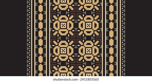 Motif Ethnic Geometric pattern. Pixel pattern. Design for clothing, fabric, background, sari, carpet, batik. Knitwear, Embroidery style. Aztec geometric art ornament print. Vector illustration