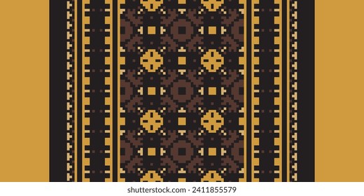 Motif Patrón geométrico étnico. Patrón de píxeles. Diseño para ropa, tela, fondo, sari, alfombra, batik. Ropa de mimbre, estilo bordado. Impresión de ornamentos de arte geométrico azteca. Ilustración del vector
