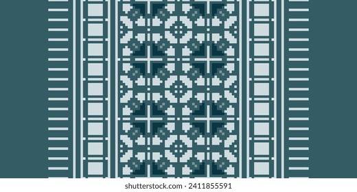 Motif Patrón geométrico étnico. Patrón de píxeles. Diseño para ropa, tela, fondo, sari, alfombra, batik. Ropa de mimbre, estilo bordado. Impresión de ornamentos de arte geométrico azteca. Ilustración del vector