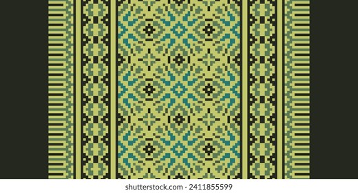 Motif Ethnic Geometric pattern. Pixel pattern. Design for clothing, fabric, background, sari, carpet, batik. Knitwear, Embroidery style. Aztec geometric art ornament print. Vector illustration