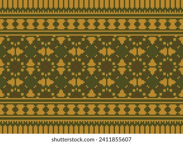 Motif Ethnic Geometric pattern. Pixel pattern. Design for clothing, fabric, background, sari, carpet, batik. Knitwear, Embroidery style. Aztec geometric art ornament print. Vector illustration