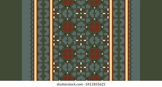 Motif Ethnic Geometric pattern. Pixel pattern. Design for clothing, fabric, background, sari, carpet, batik. Knitwear, Embroidery style. Aztec geometric art ornament print. Vector illustration